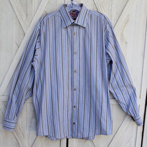 Luchiano Visconti Long Sleeve Striped Embroidered Button Down Shirt L Tall - Picture 1 of 12
